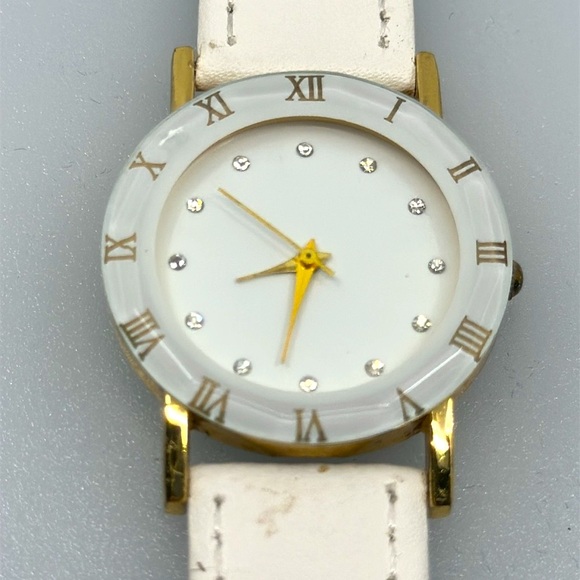 accutime rhinestones genuine leather watch